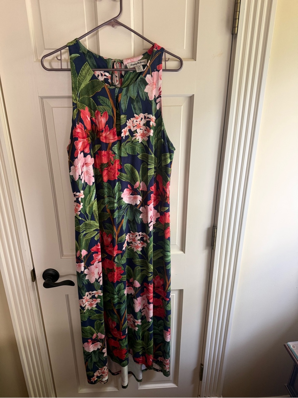 Tommy Bahama Navy Floral Maxi Dress with Pink & Red Blooms